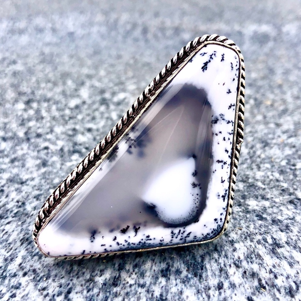 Sterling Silver Dendrite Opal Gemstone Ring Size … - image 1